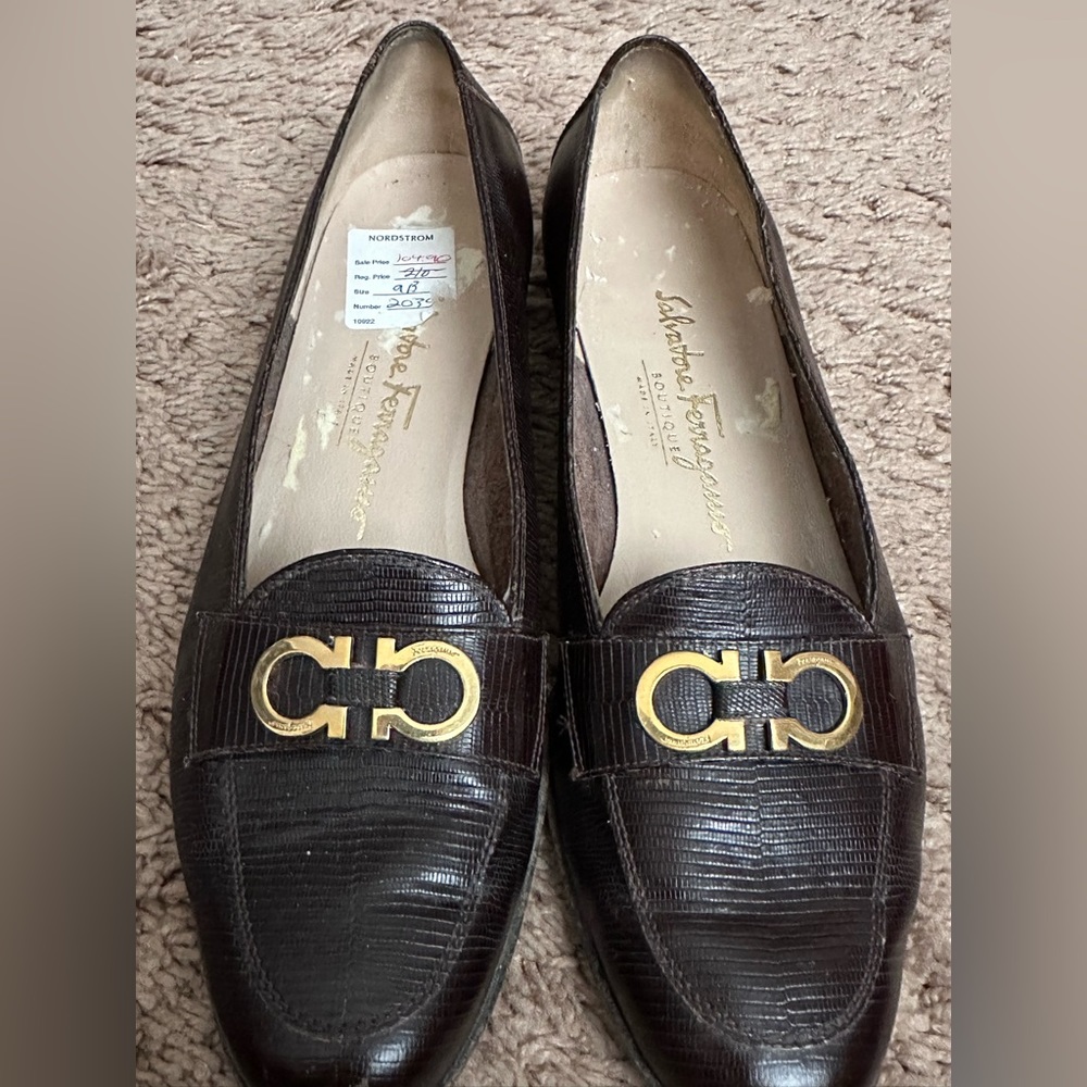 Salvatore Ferragamo Brown Loafers with Gold Accent